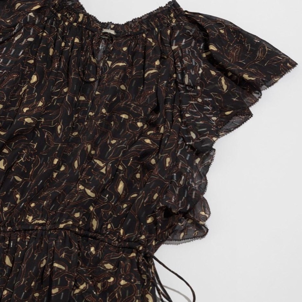 Ulla Johnson Black Floral Maxi Dress with Cream & Brown Accents